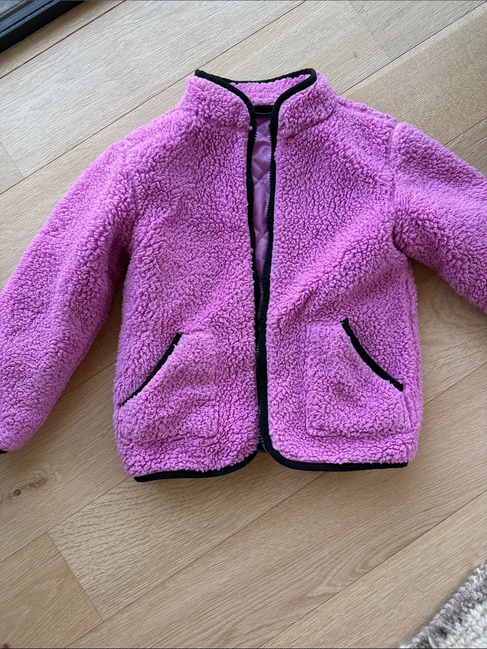 Kids 7y Pink Sherpa Jacket with Black Trim